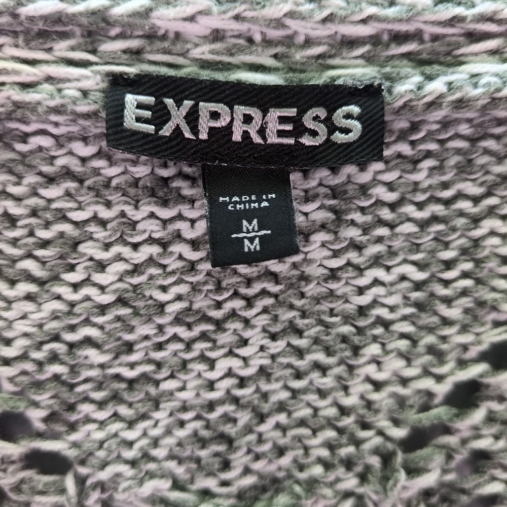 Express Tunic‎ Sweater SZ M Womens Grey Cable Knit 3/4 Sleeve V-Neck - Picture 2 of 6